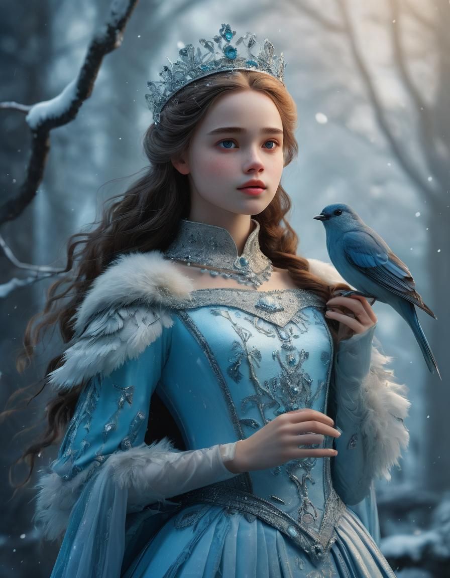 Ice Princess with Bird: Aesthetically Pleasing Image