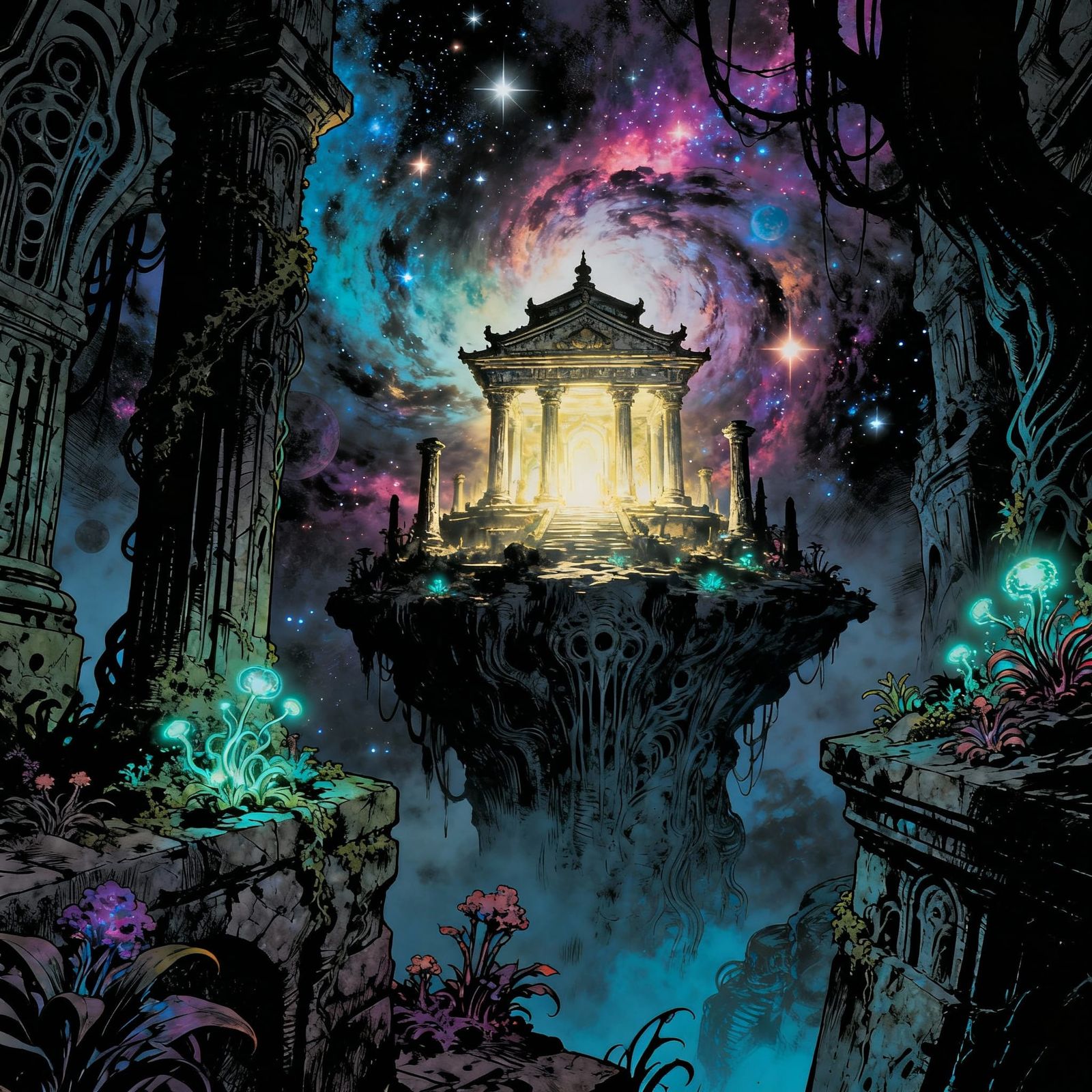Ethereal Temple in Cosmic Nebula Gothic Surreal Art