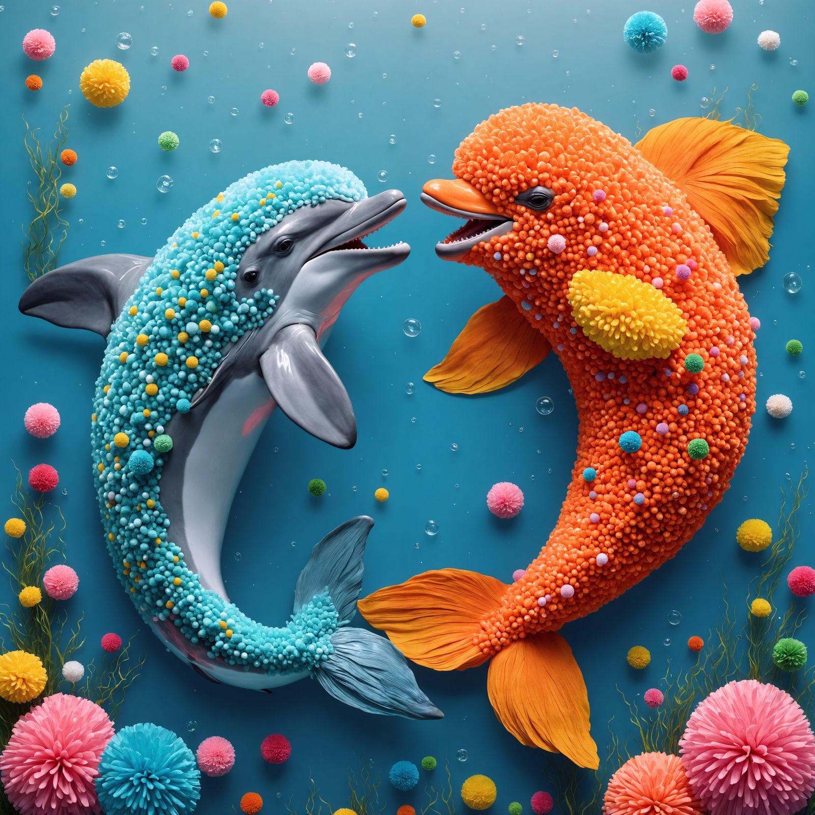 Pom Pom Dolphin and Fish in Pom Pom Lake