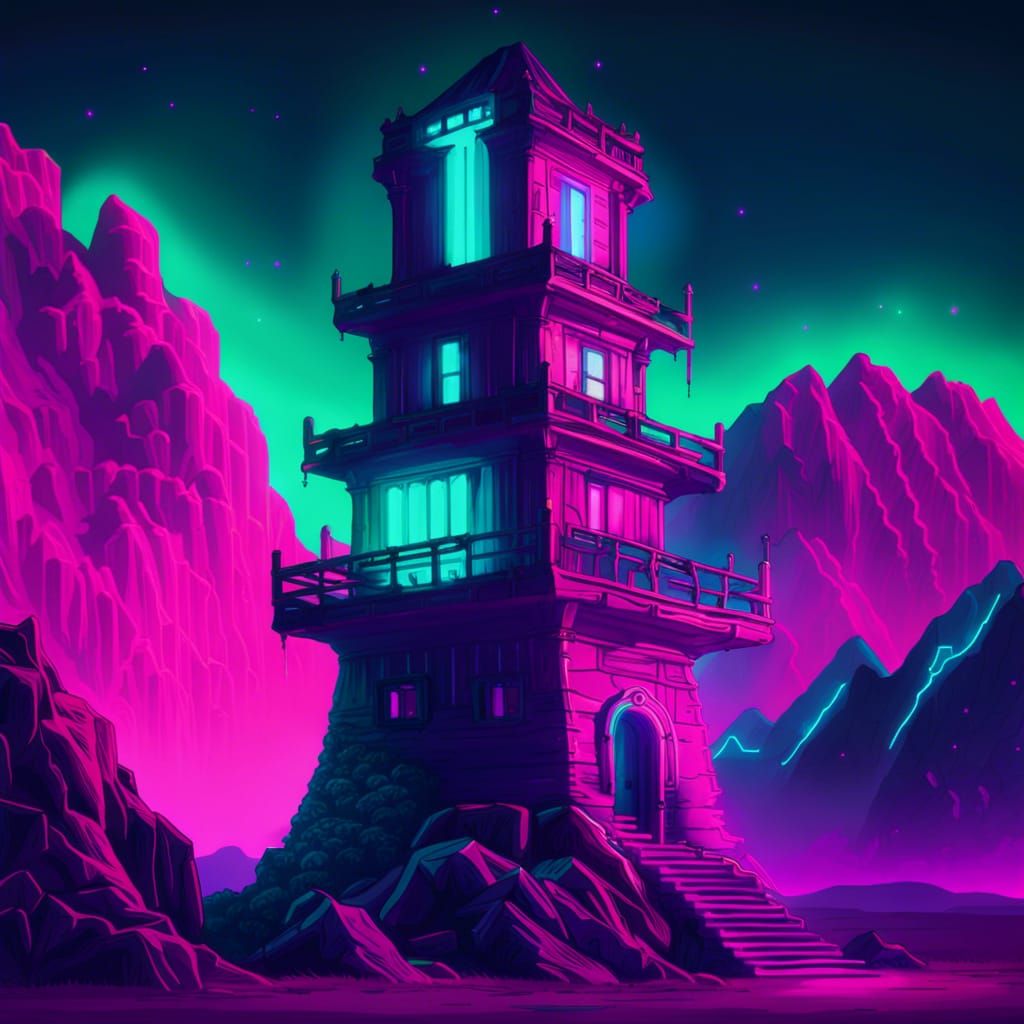 Jade Hard Light Wizard Tower in Synthwave Style