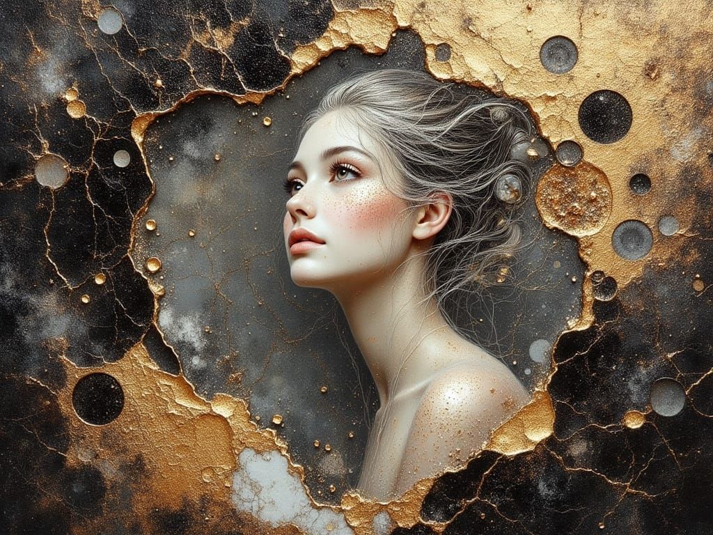 Woman's Portrait in Oil Painting Style with Gold Accents