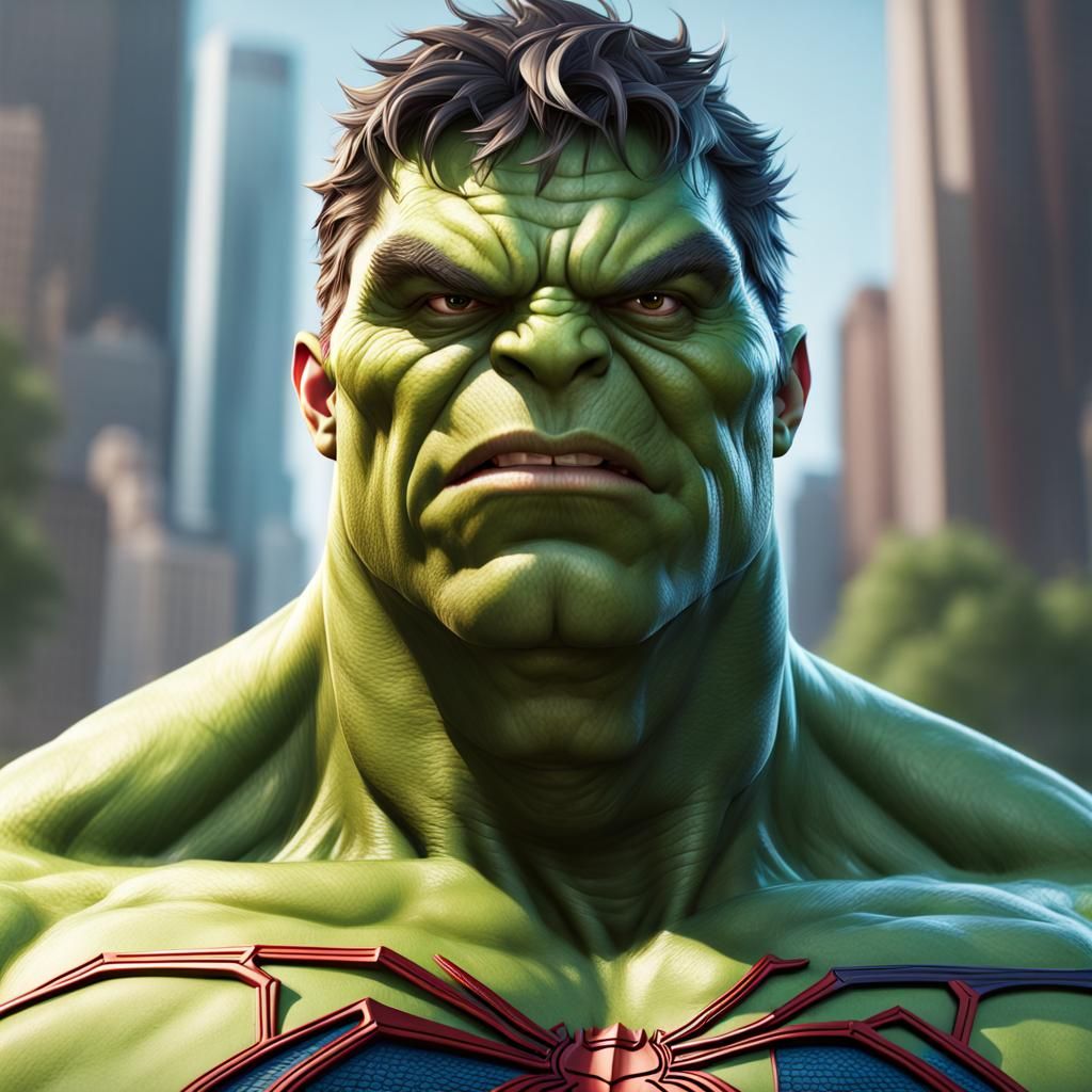Hyperdetailed Hulk Spiderman Portrait Concept Art