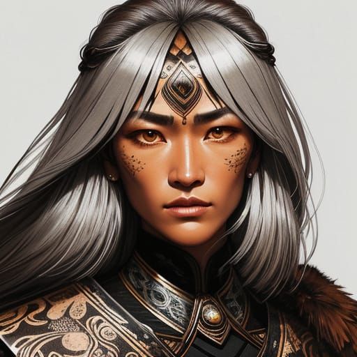 Mongolian Eagle Hunter in Scratch Art Style