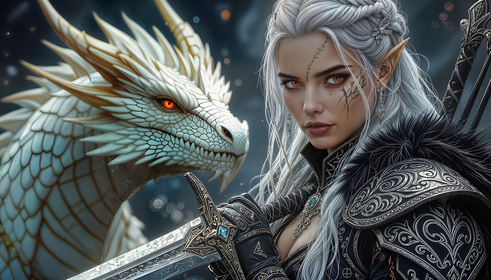 Fae Warrior with Dragon in Norse Landscape