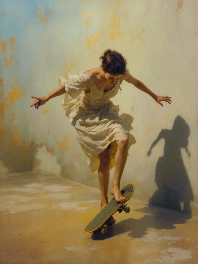 Urban Skateboarding with Luminous Realism