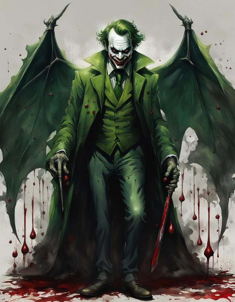 Creepy Joker with Bat Wings and Green Eyes