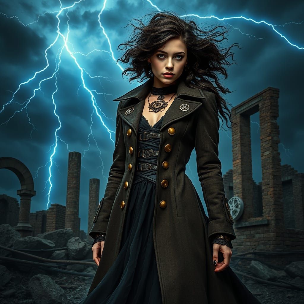 Steampunk Goddess Amidst Ancient Ruins