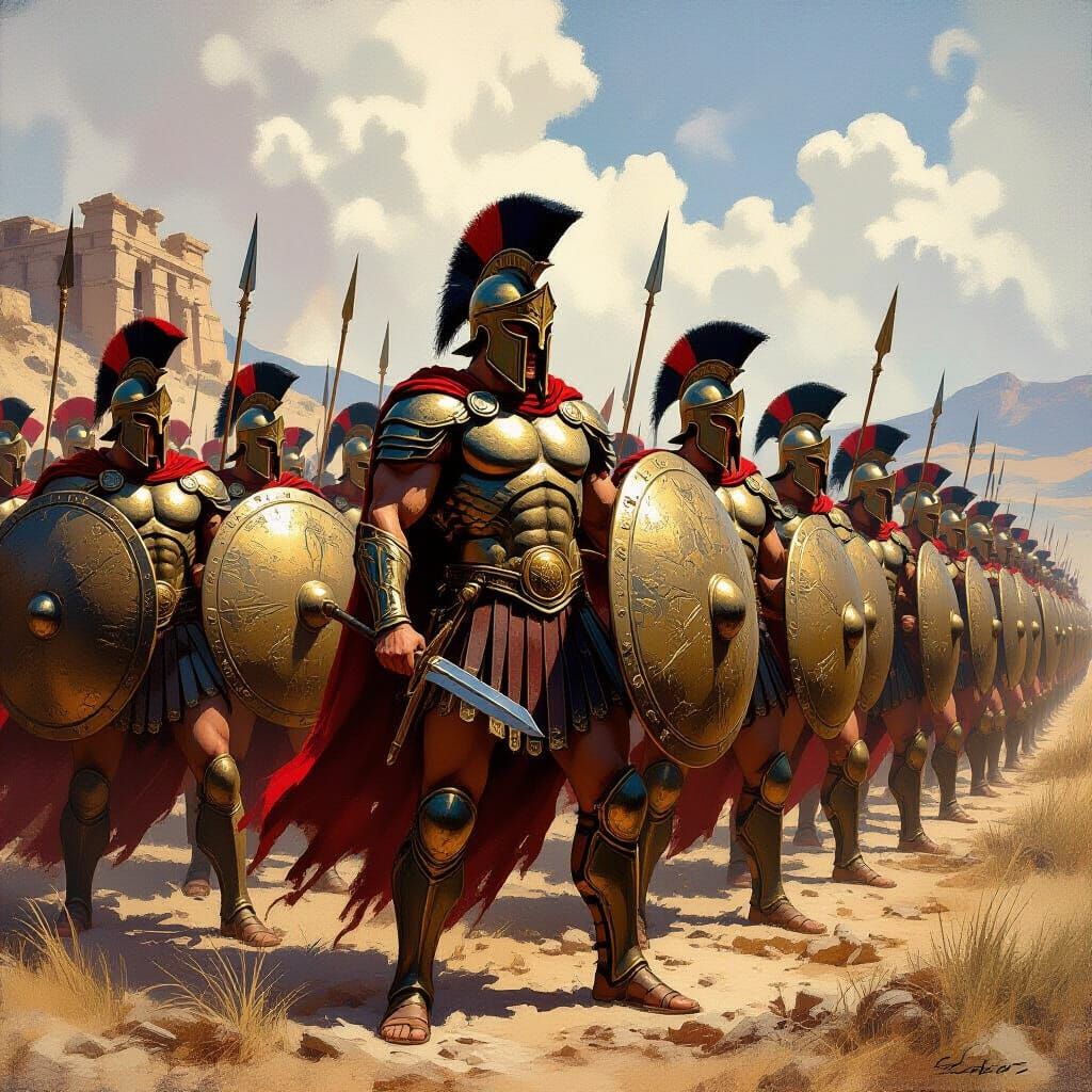 Spartan Warriors in Phalanx Formation