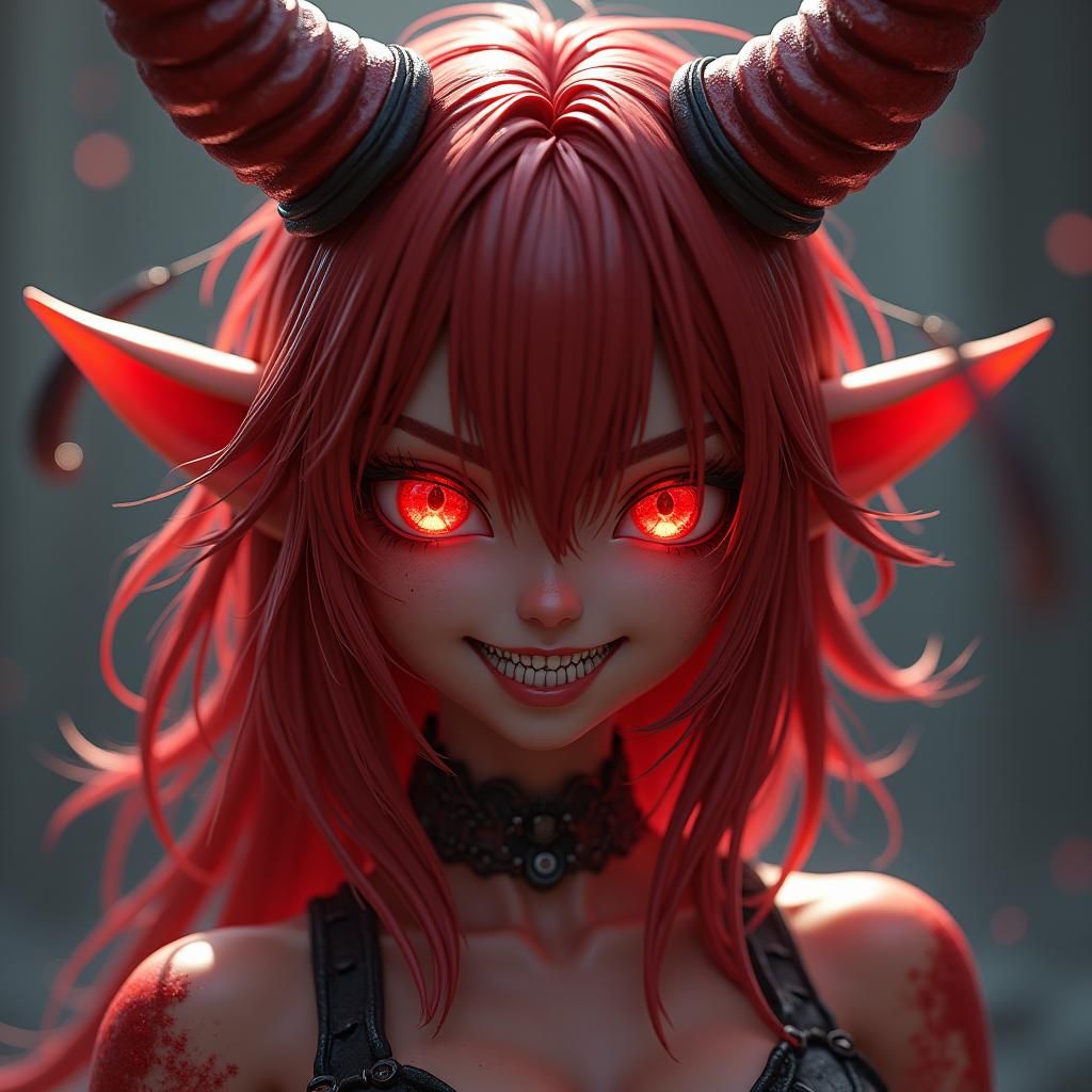 Hyper-Realistic Anime Demon Girl with Red Skin