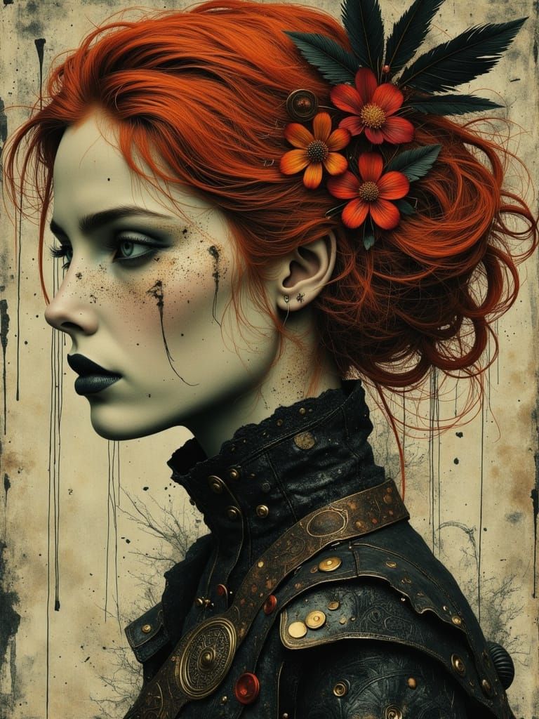 Gothic Goddess of Cosmic Noir in Art Nouveau Punk Style