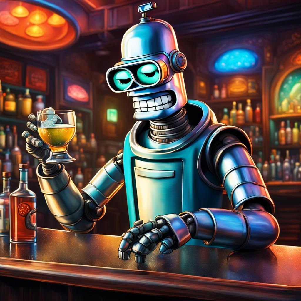 Hyperrealistic Bender Bartender Concept Art