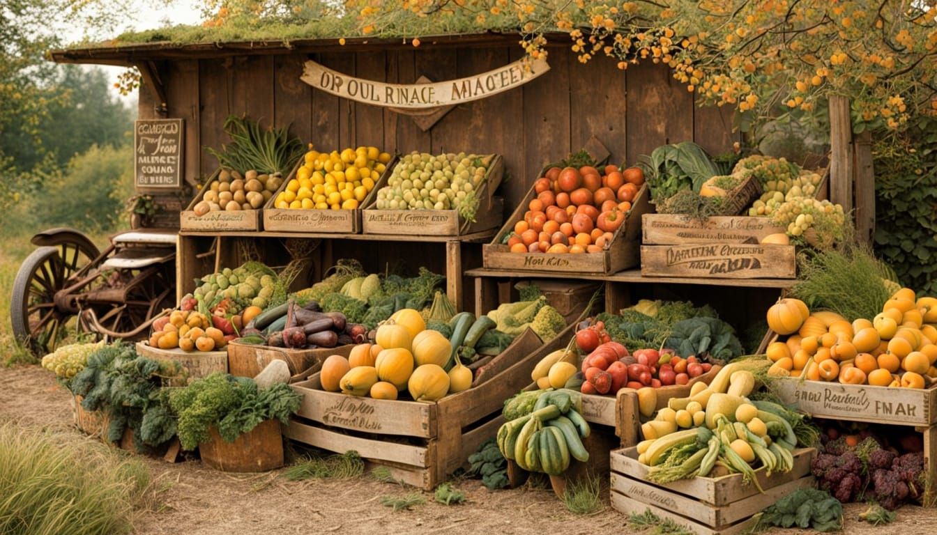 Rustic Roadside Produce Stand as Impressionist Painting