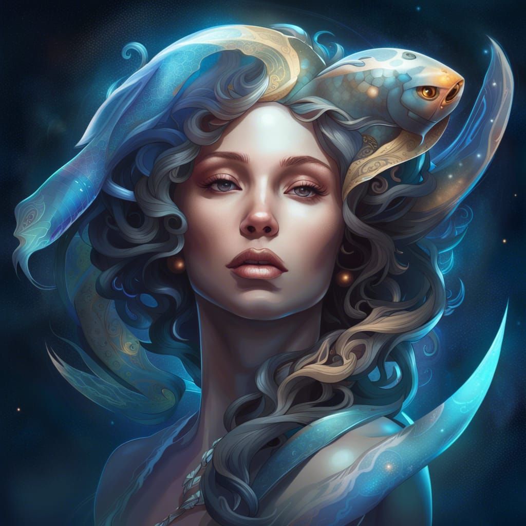 Galactic Pisces Tattoo Design in Art Nouveau Style