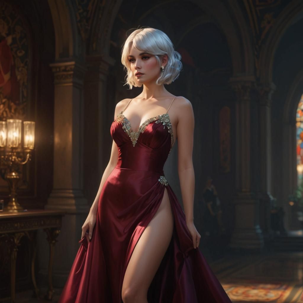 Elegant Woman in Evening Gown, Hyperdetailed Art