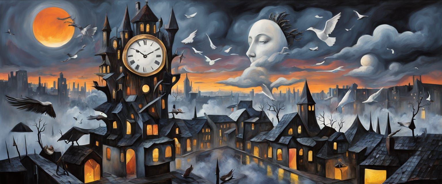 Surreal Melting Clock Drips Sugar on Rooftops