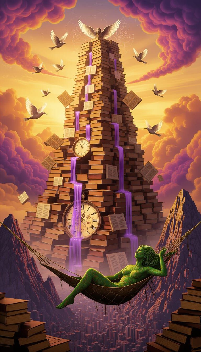 Surreal Dali Dreamscape of Knowledge Tower and Giantess