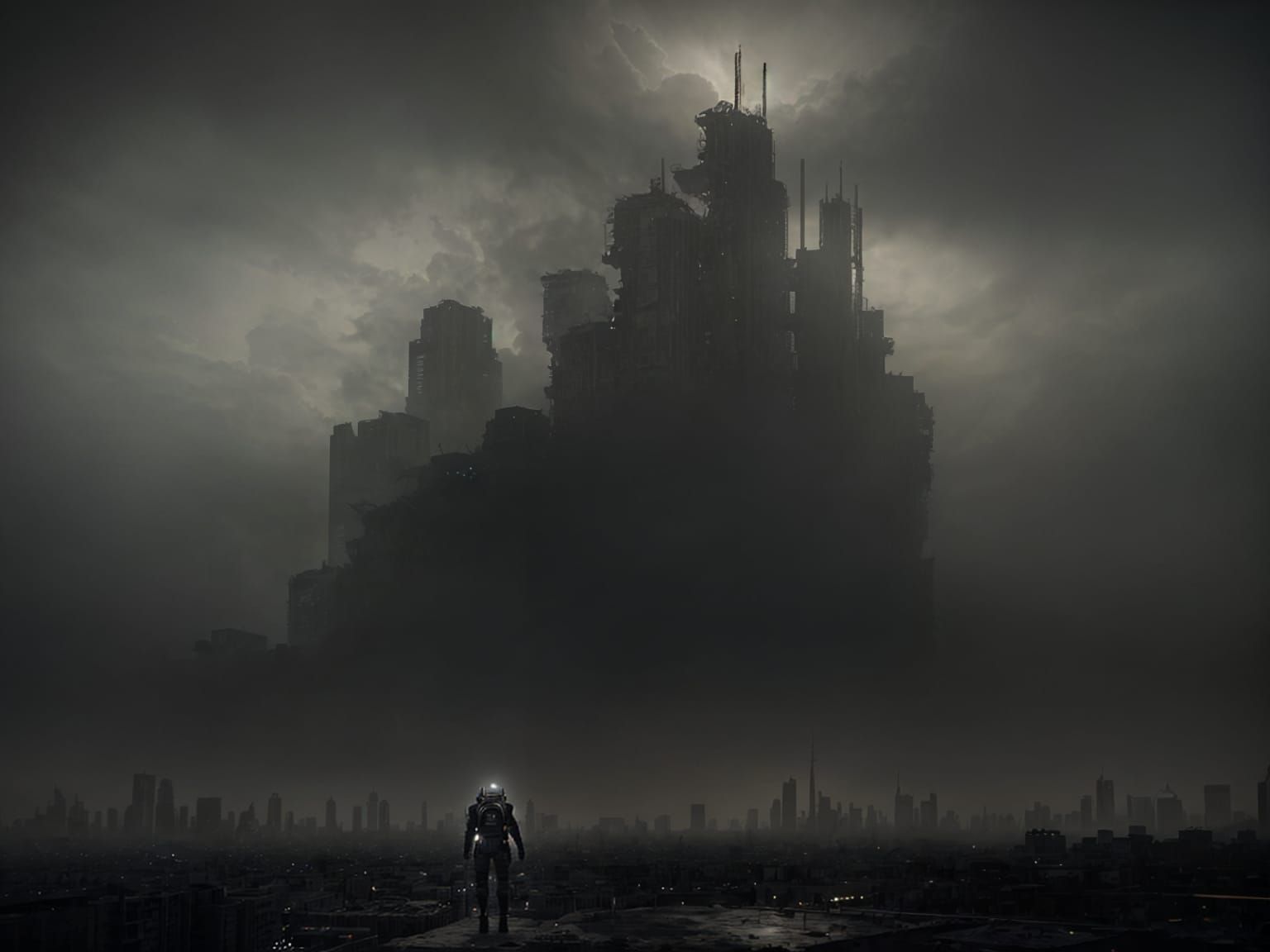 Ruined Cityscape in Atomic Dust, 3D Render