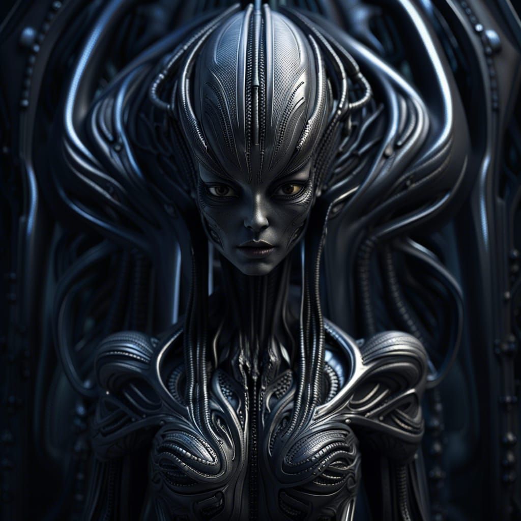 Ultra detailed beautiful Alien  woman in Giger style, dark i...