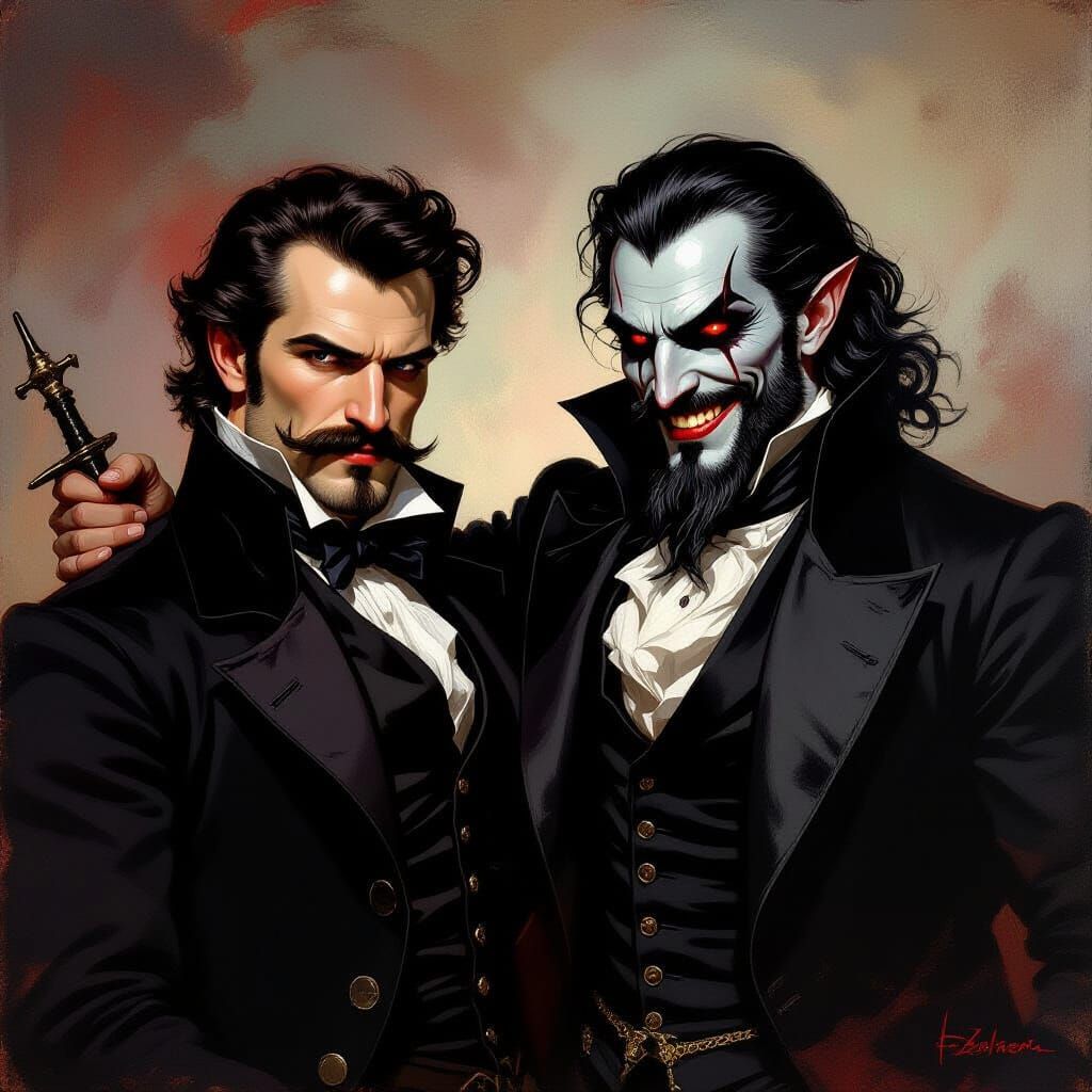 Vampire Hunter Staking Vampire in Crypt