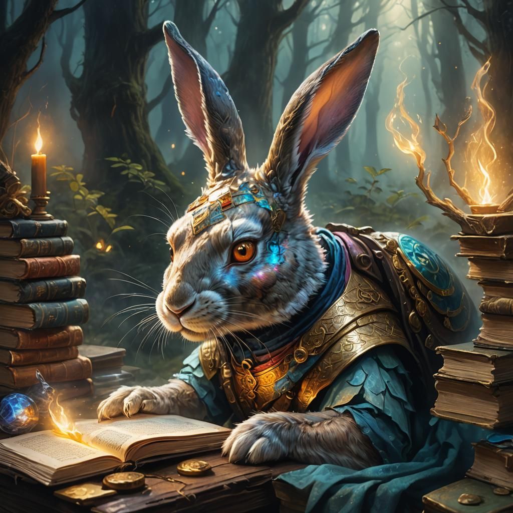 Mystical Rabbit Assassin in Fantasy Oil Painting Style