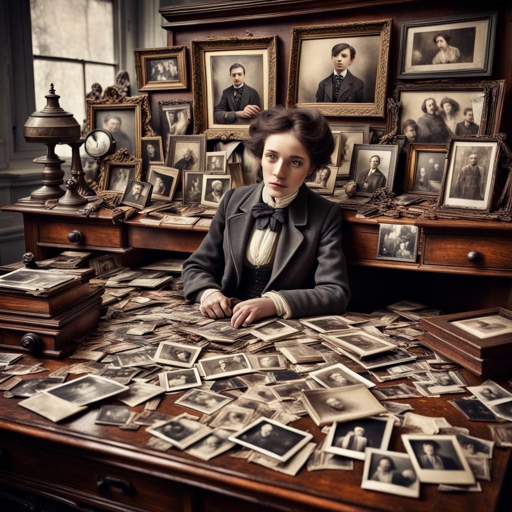 Victorian Desk with Faded Instant Photographs