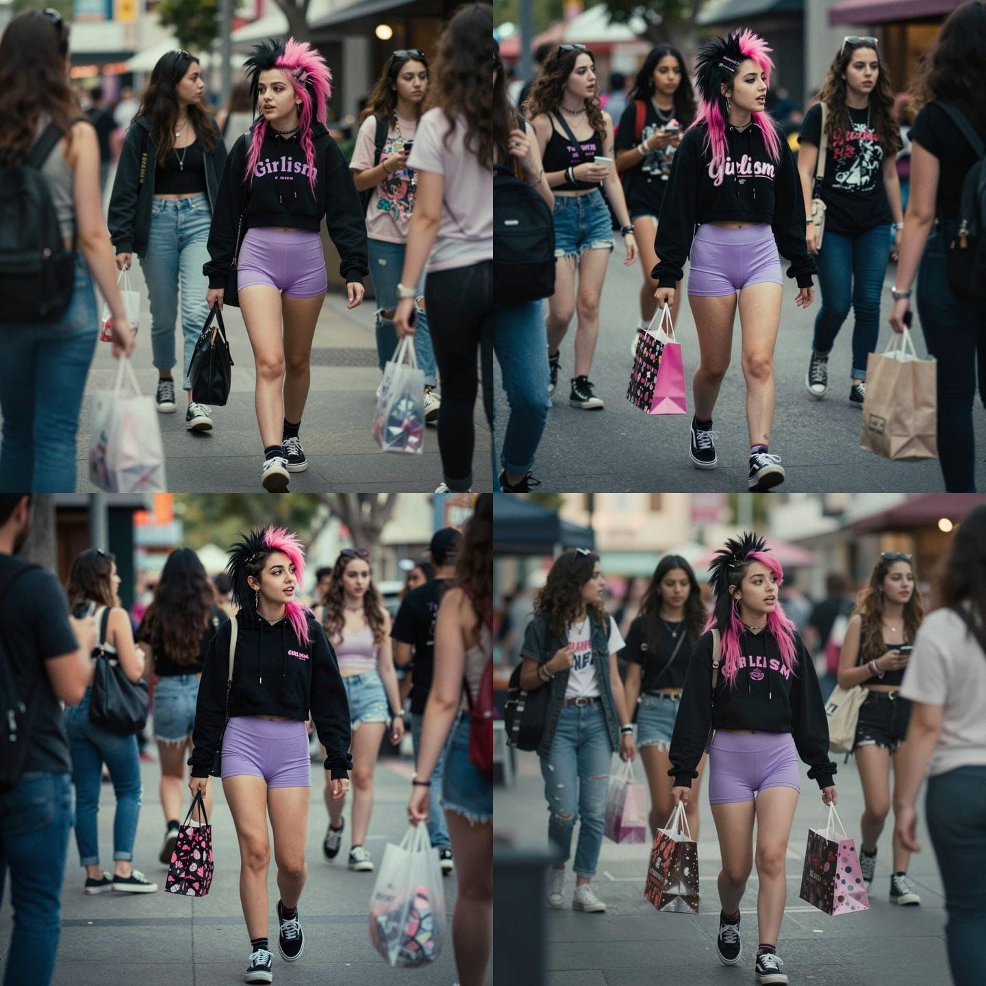 Punk Girl with Pink Hair Shopping on 3rd Street Promenade
