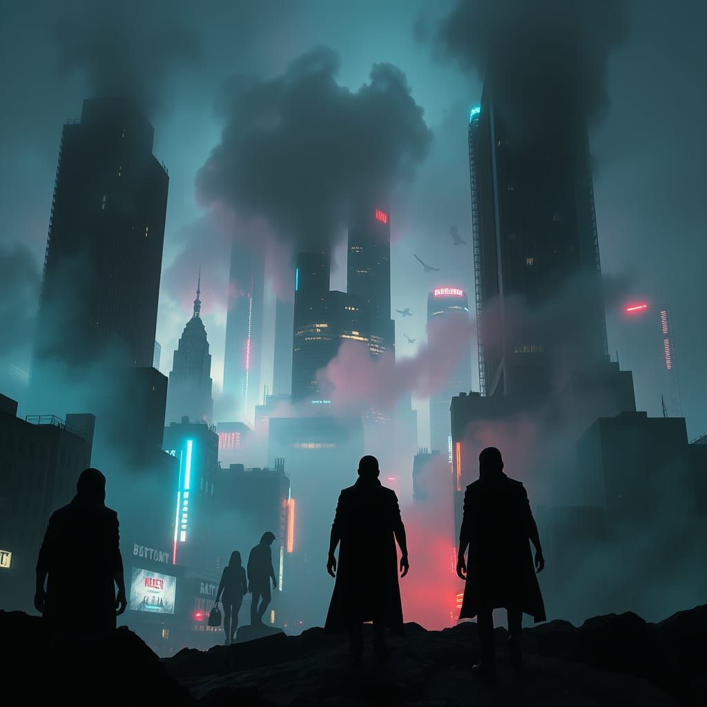 Fractured Metropolis in Neon Haze