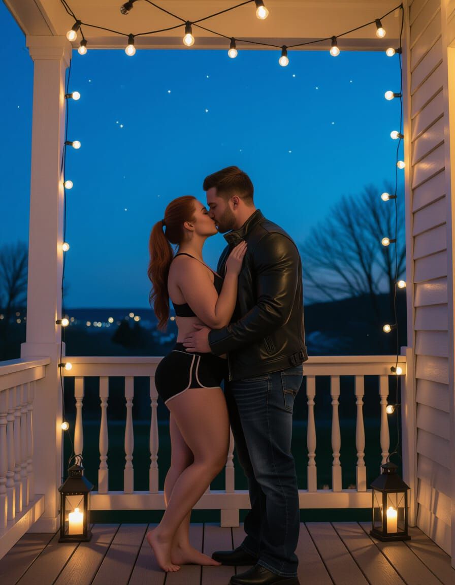Couple's Romantic Kiss Under Starry Midnight Sky
