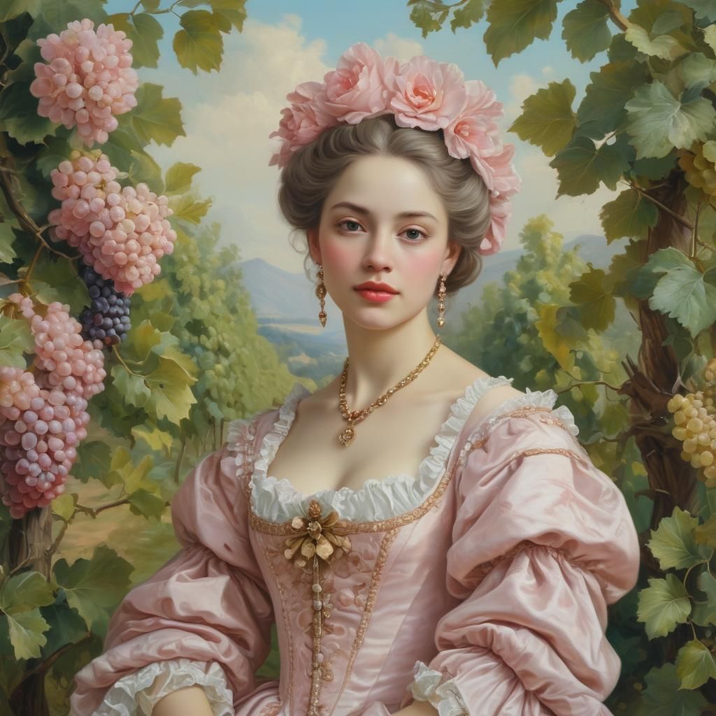 Rococo Portrait of Woman in Vineyard, Baroque Painting