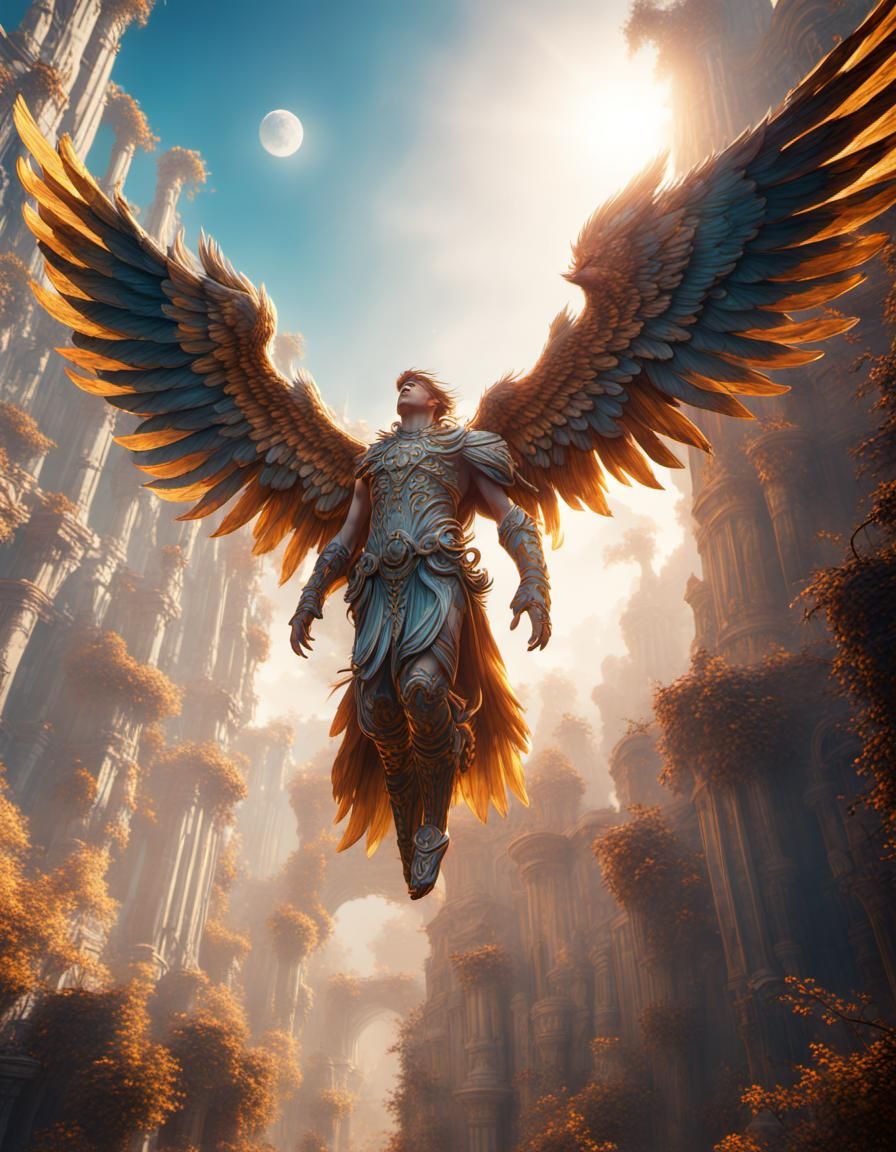 Icarus Soaring to the Sun: Detailed Matte Painting