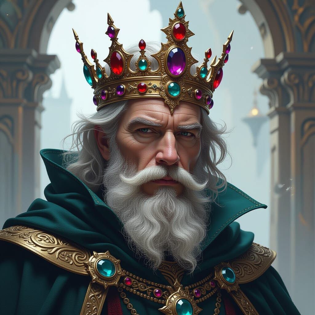 Regal Wizard with Jeweled Crown in Fantasy Style