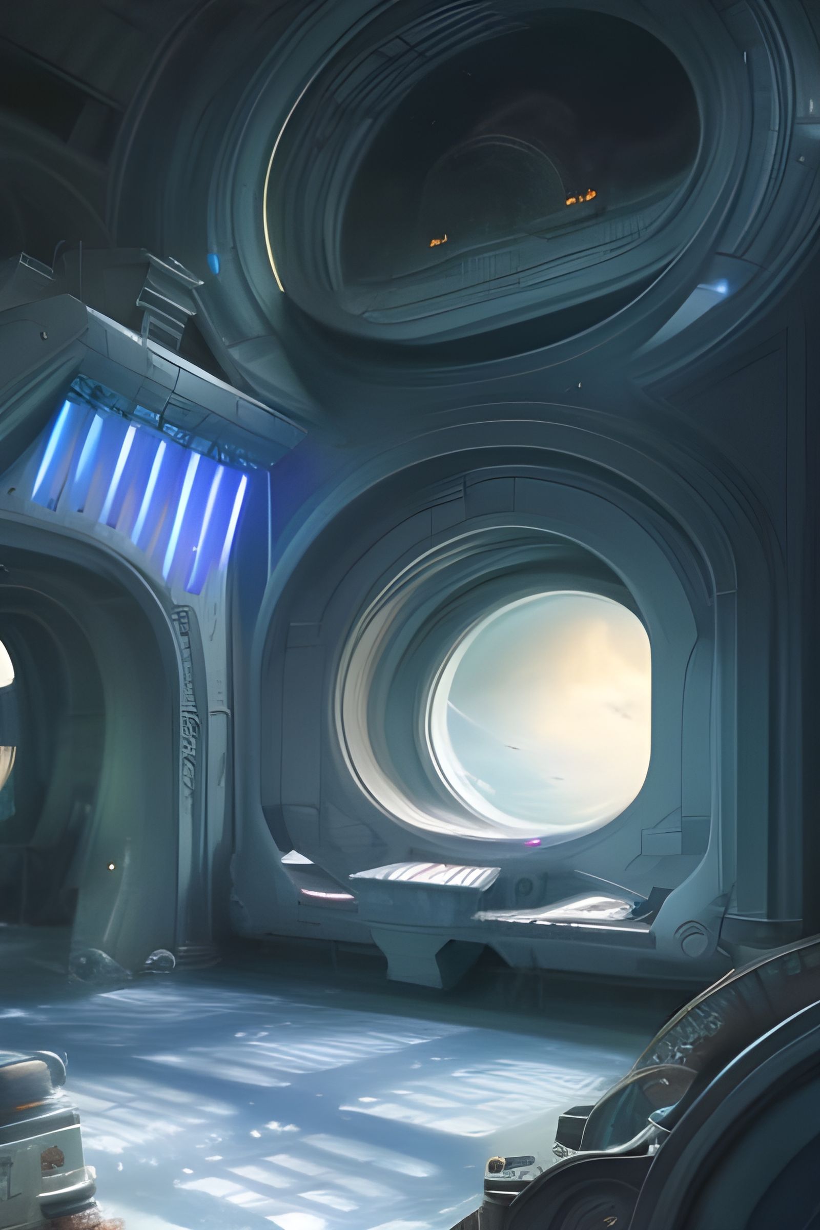 Hi-Tech Spaceship Interior in Dark Fantasy Style
