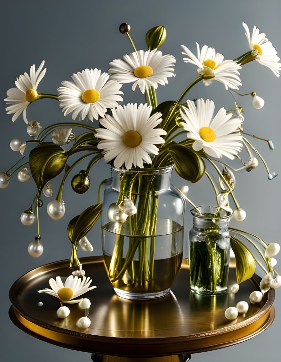 Crystalline Daisies and Pearls Blown Glass Masterpiece