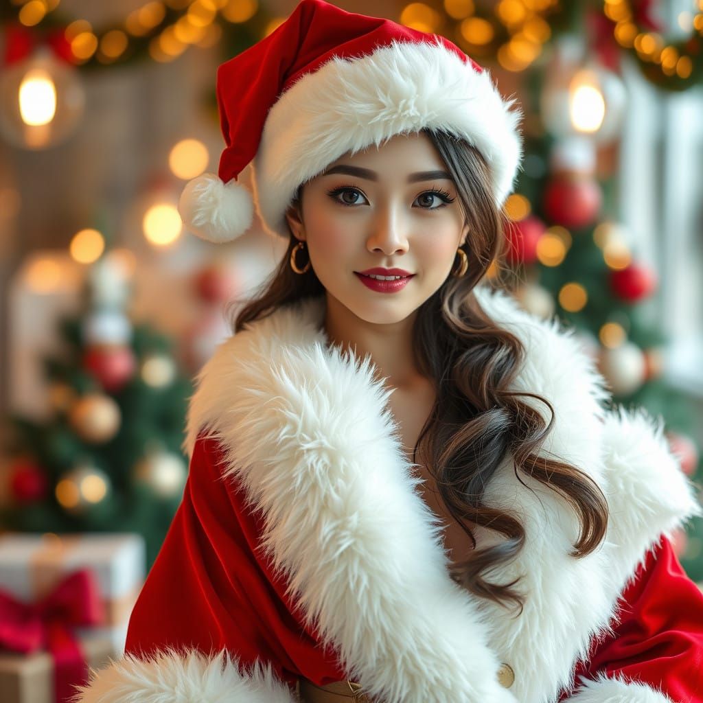 Santa's Japanese Ms. Claus in Festive Ligne Claire Style