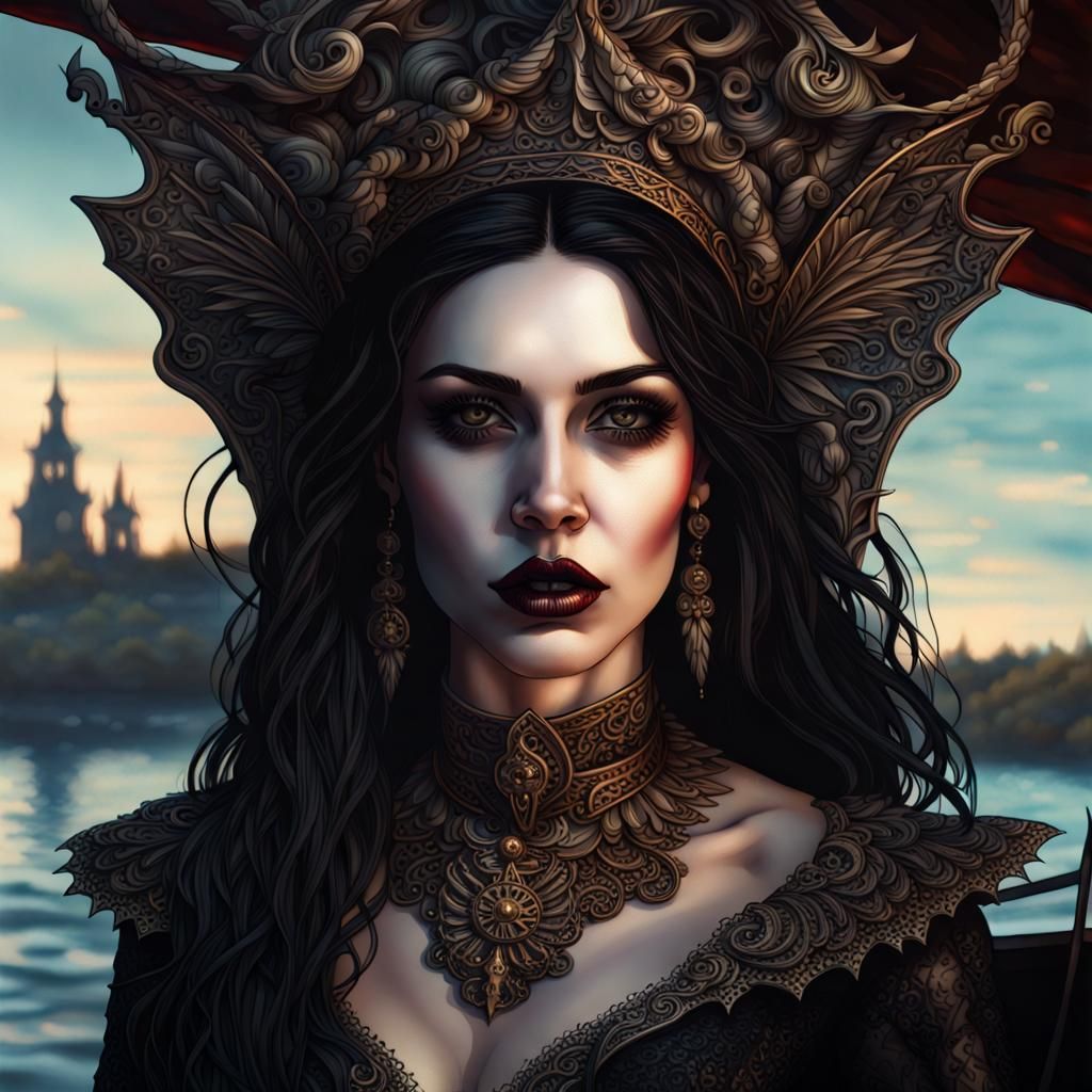 Gothic Spanish Woman on Boat Portrait