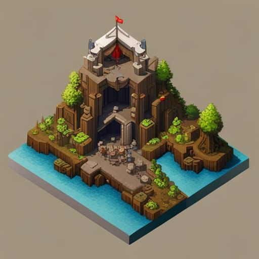 Isometric Pixel Art Landscape in Detailed Style