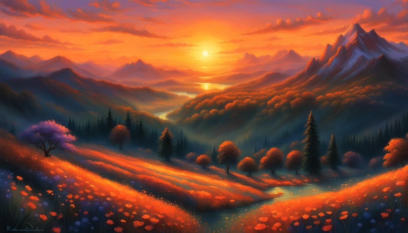 Ethereal Sunset Landscape in Luminist Style
