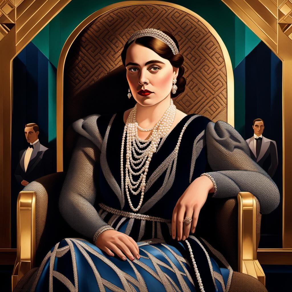 Elegant Art Deco Portrait of Woman in Gown