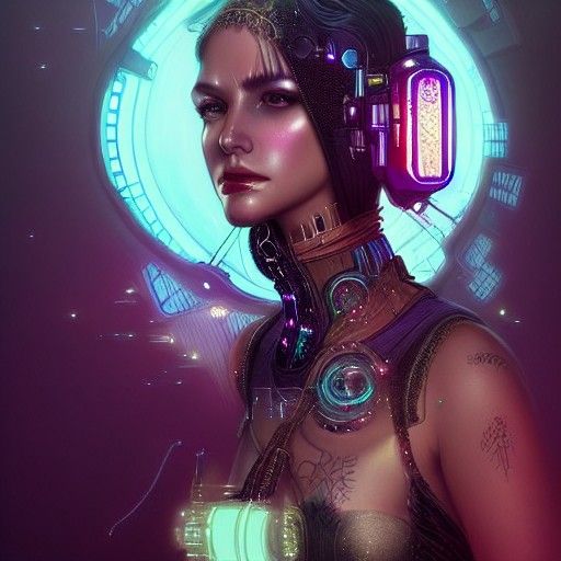 Cyberpunk High Priestess Portrait with Volumetric Lighting