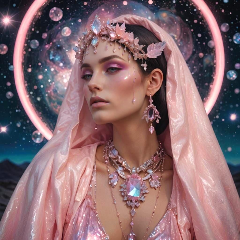 Holographic Dark Goddess Lilith with Crystal Jewelry