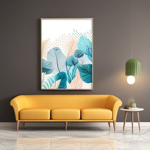 Boho Watercolor Foliage Line Art Design