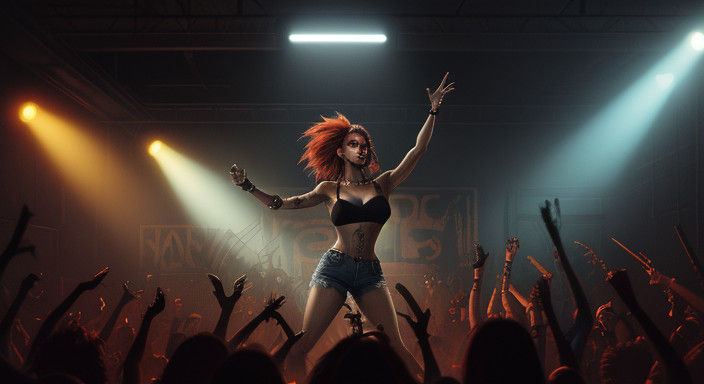 Cyberpunk Punk Rock Goddess in Abandoned Warehouse