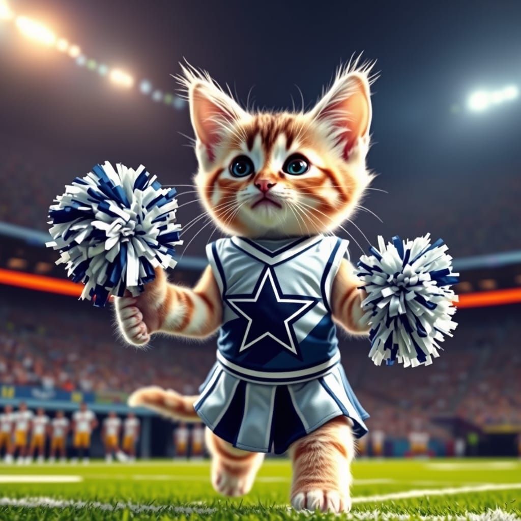 Cheerleading Kitten in Dallas Cowboys Uniform