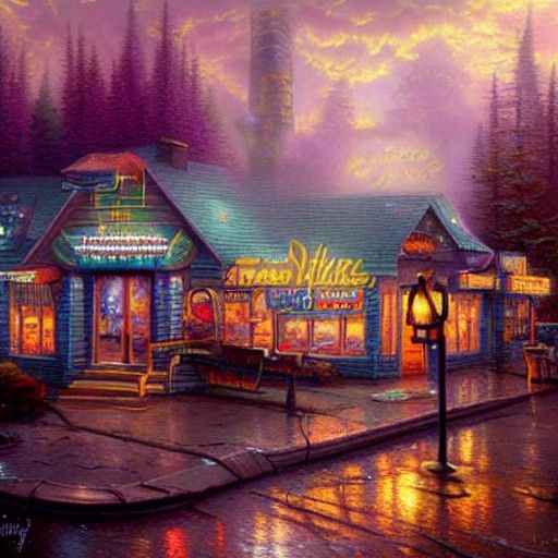 Post-Apocalyptic 1950s Diner in Oil Painting Style