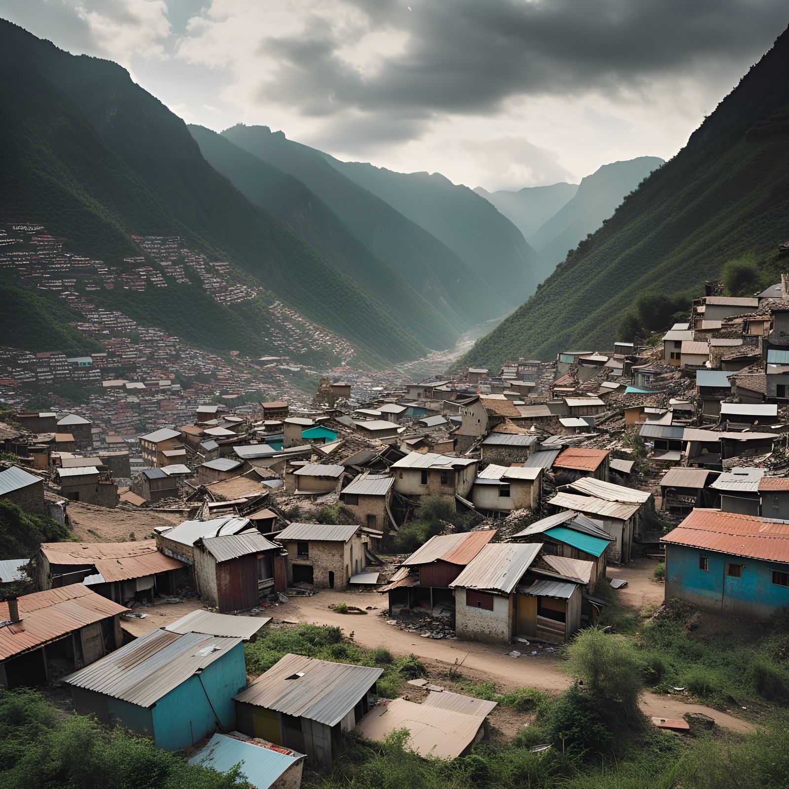 Impoverished City Between Mountains