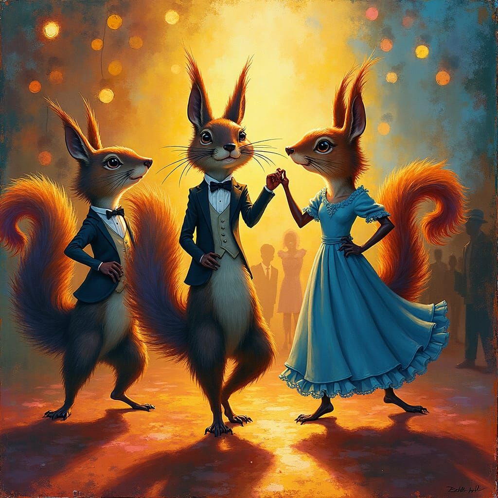 Indigo Squirrels in Whimsical Broadway Spectacle