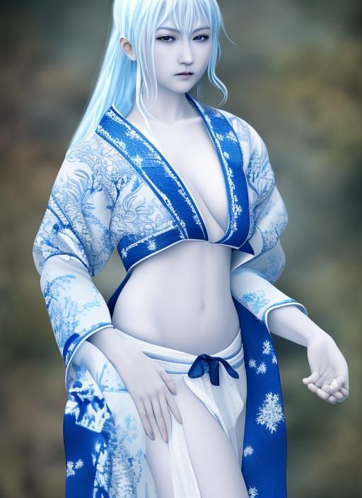 Beautiful Yuki-Onna in Snowy Kimono