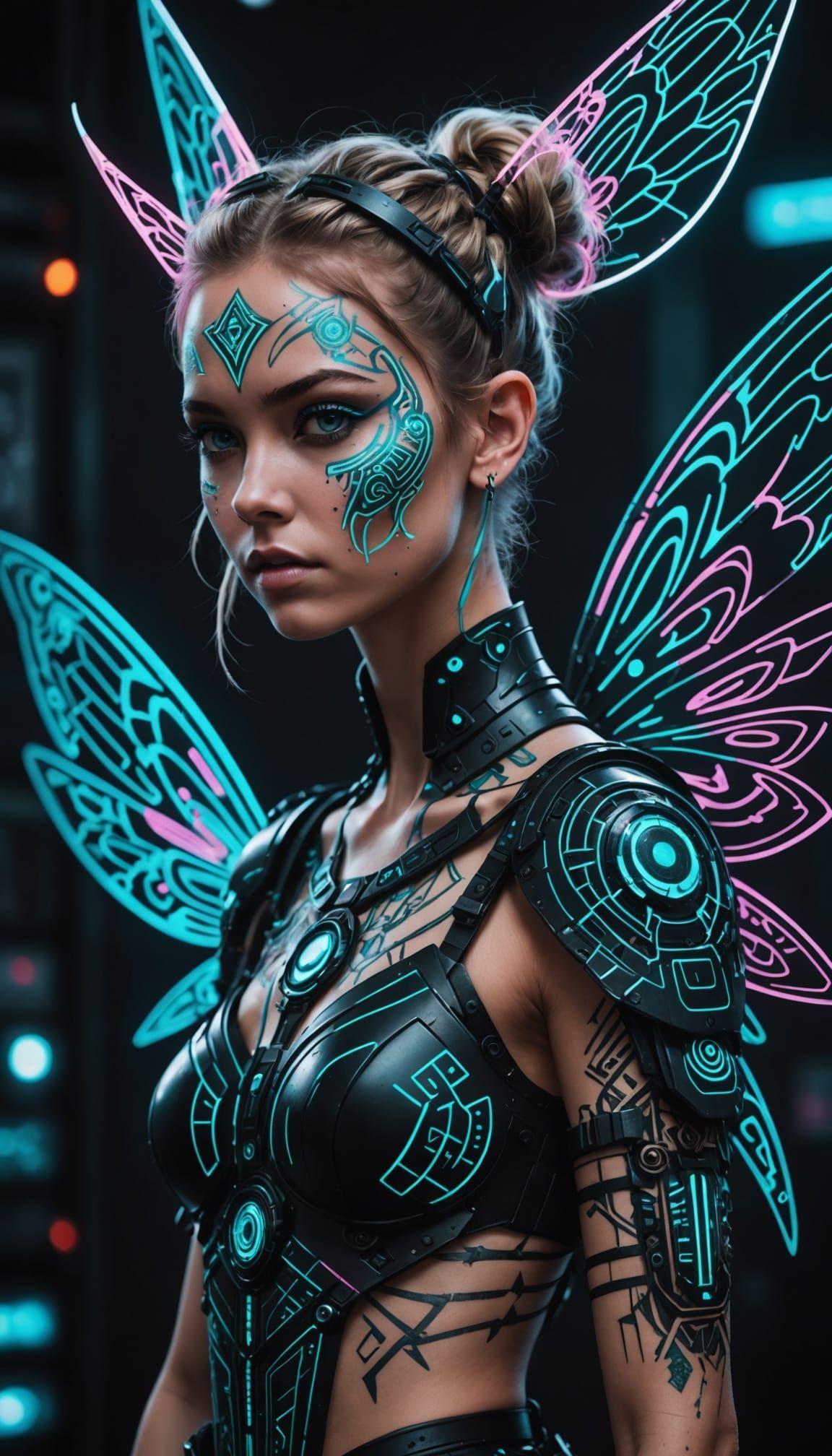 Neon Tribal Goddess in Cyberpunk Realm