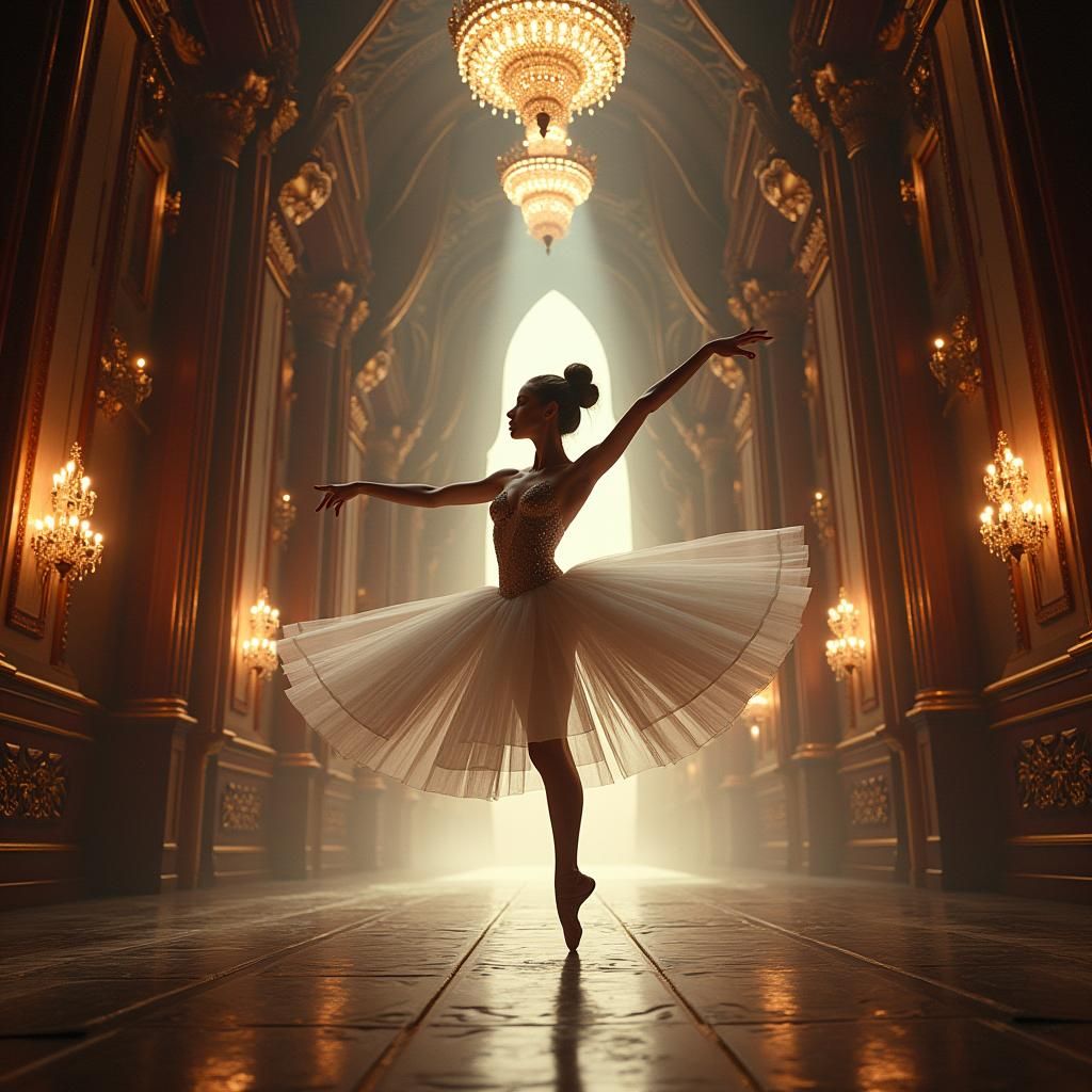 Futuristic Ballerina in Ornate Theater, Digital Matte Painti...