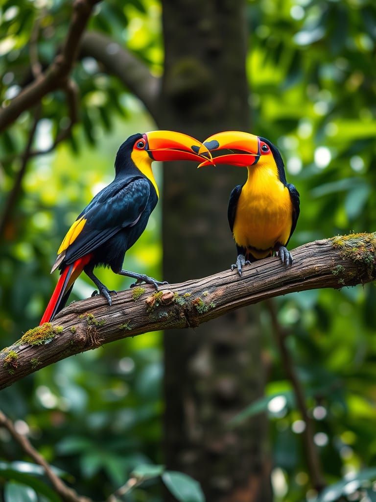 Vibrant Toucans in Lush Tropical Forest